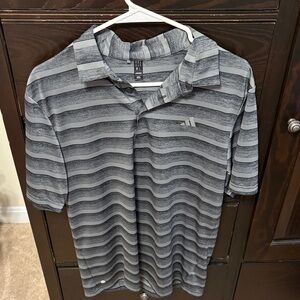 Adidas Men's Black and Gray Striped Polo